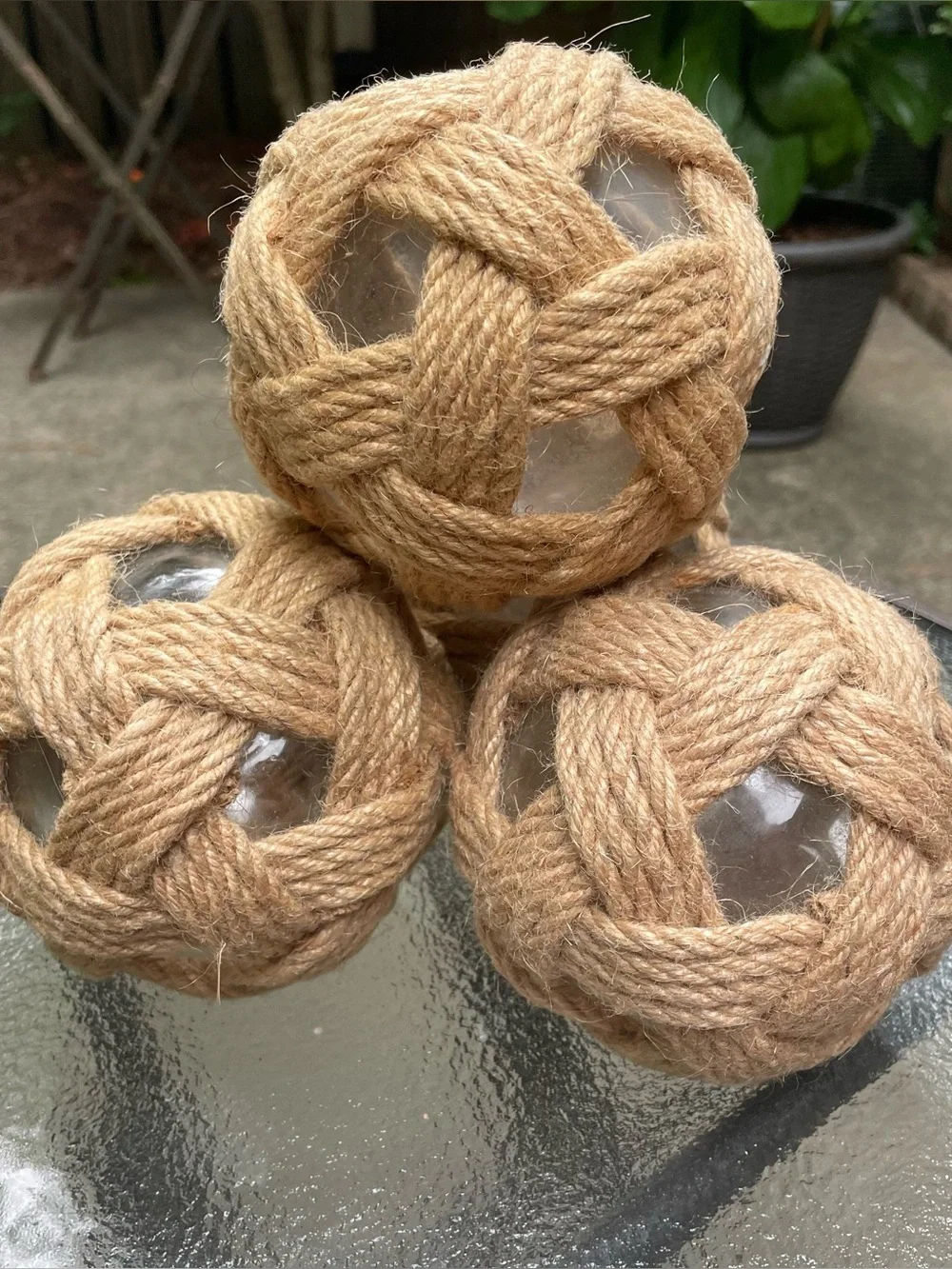 Pier 1 tan woven glass sphere decor set New